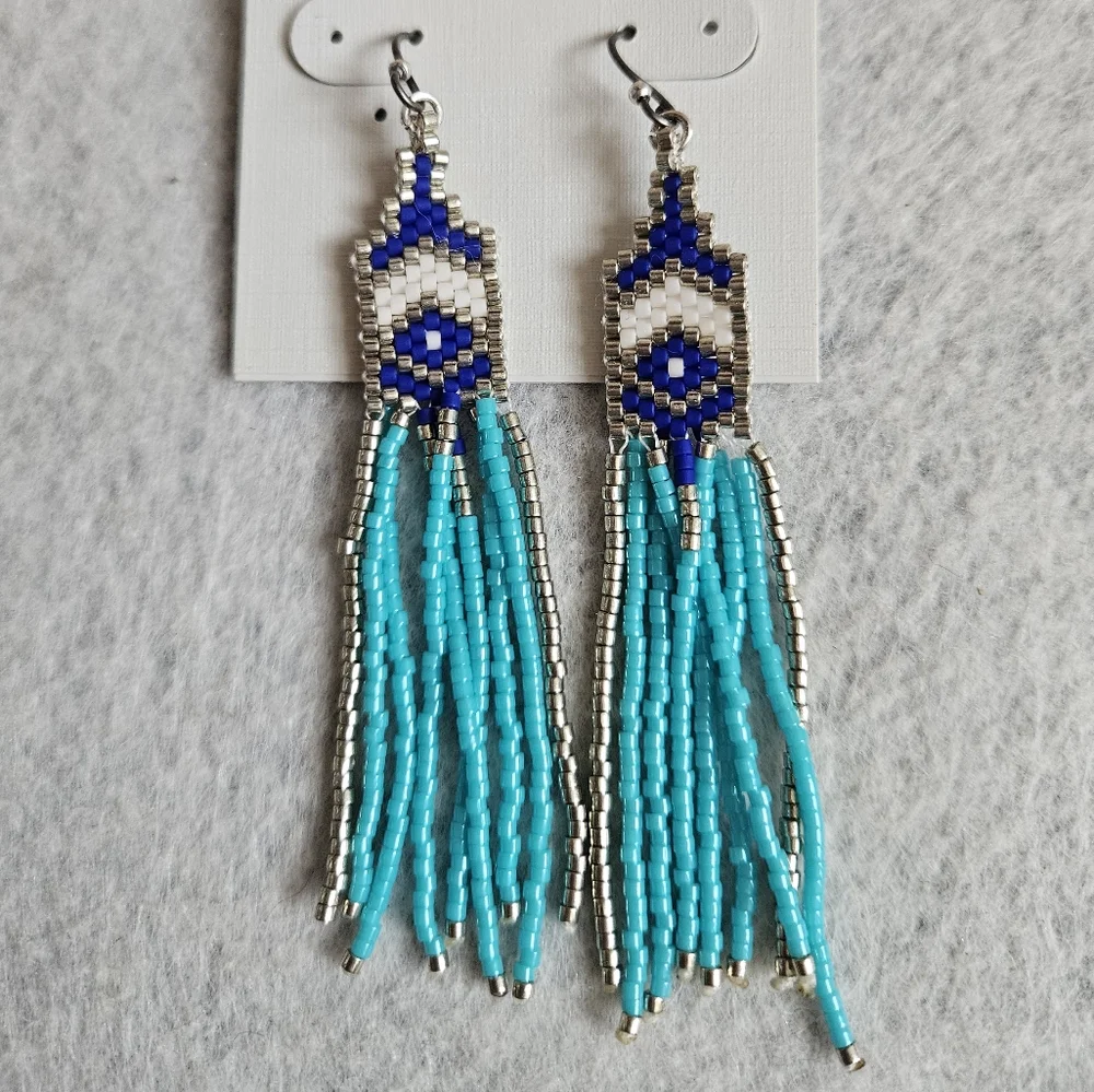 Lucky Brand Blue and Silver Beaded Earrings - Picture 7 of 8